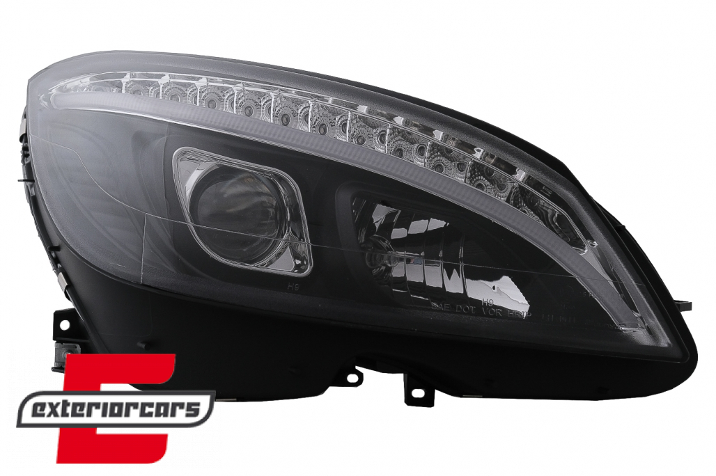 Prednja svjetla LED DRL SEQ žmigavci W205 look (crna) / Mercedes C klasa W204 S204 limuzina karavan (2007-2010) - Slika 2