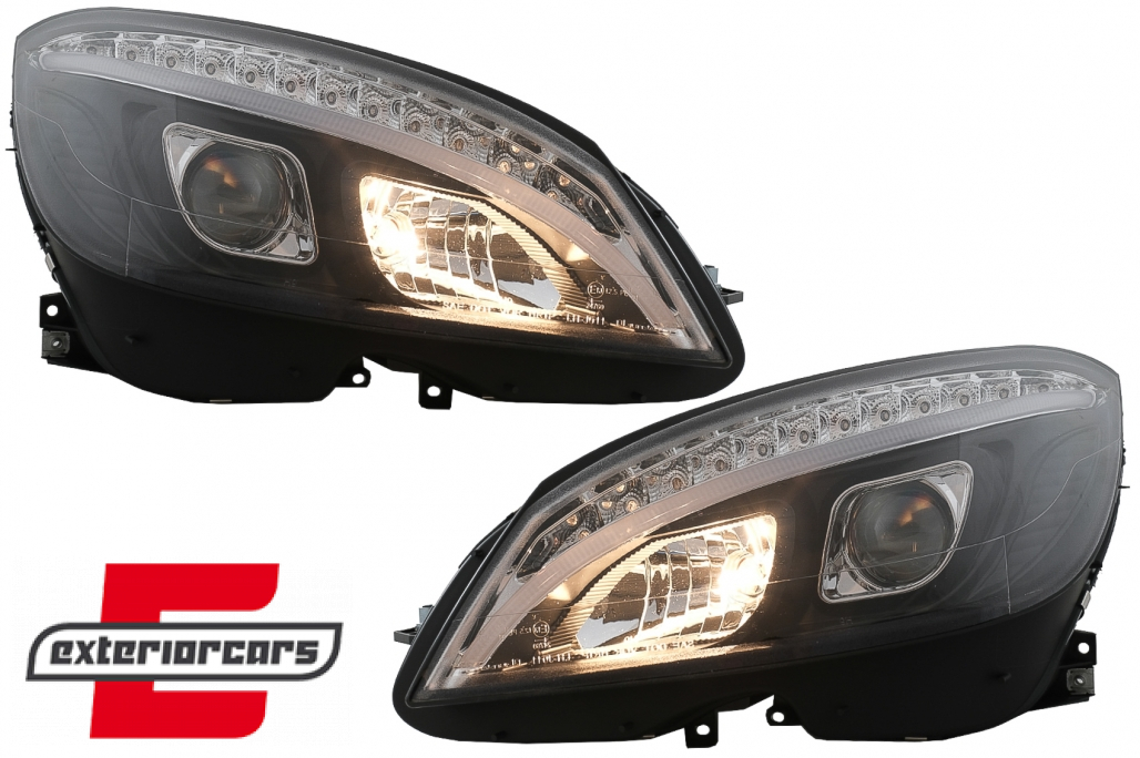 Prednja svjetla LED DRL SEQ žmigavci W205 look (crna) / Mercedes C klasa W204 S204 limuzina karavan (2007-2010) - Slika 14