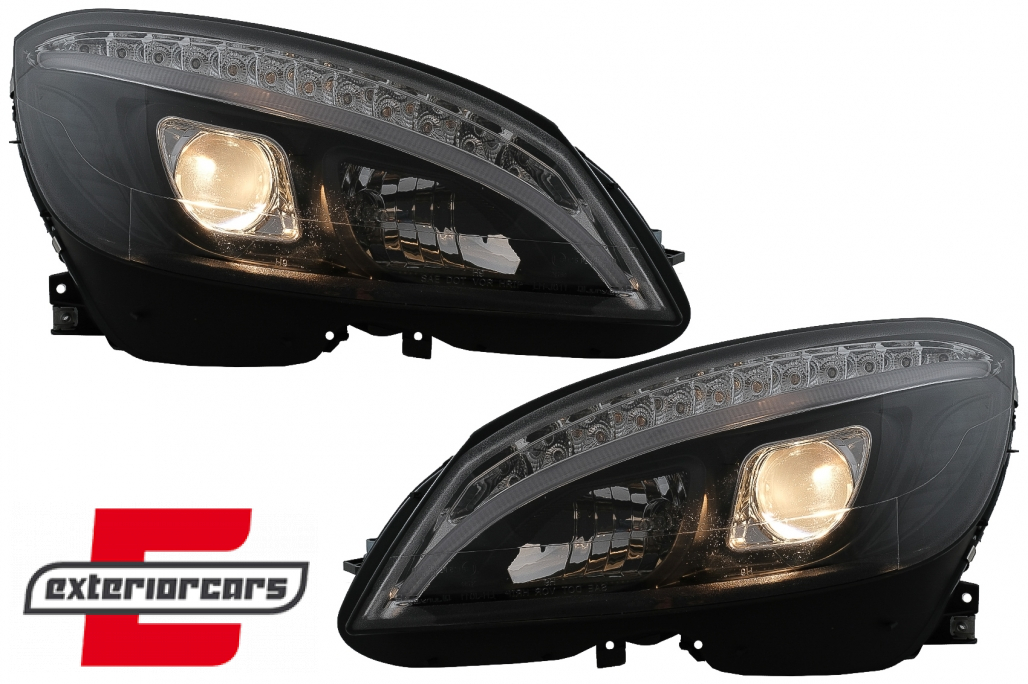 Prednja svjetla LED DRL SEQ žmigavci W205 look (crna) / Mercedes C klasa W204 S204 limuzina karavan (2007-2010) - Slika 8