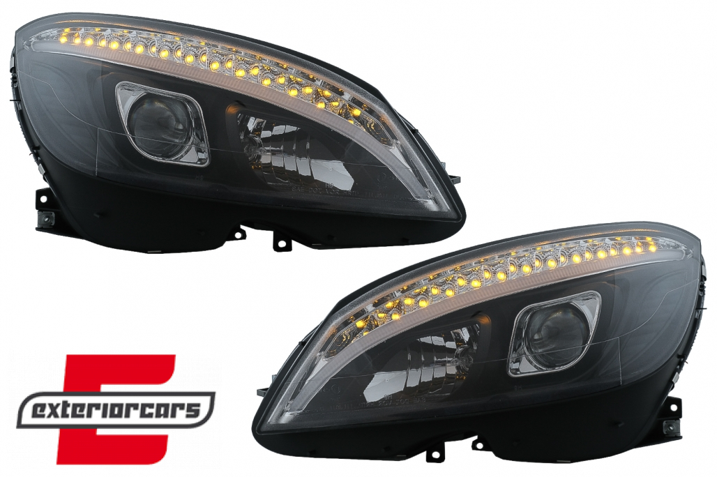 Prednja svjetla LED DRL SEQ žmigavci W205 look (crna) / Mercedes C klasa W204 S204 limuzina karavan (2007-2010) - Slika 11