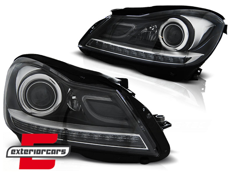 Prednja svjetla LED DRL Xenon look (crna) / Mercedes C-klasa W204 S204 C204 Facelift (2011-2014) - Slika 2