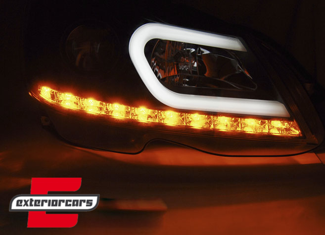 Prednja svjetla LED TubeLight (crna) / Mercedes C-klasa W204 S204 C204 Facelift (2011-2014) - Slika 2