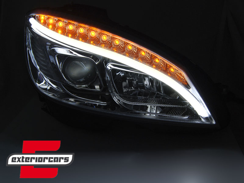 Prednja svjetla LED DRL SEQ žmigavci W205 look (chrome) / Mercedes C klasa W204 S204 limuzina karavan (2007-2010) - Slika 2