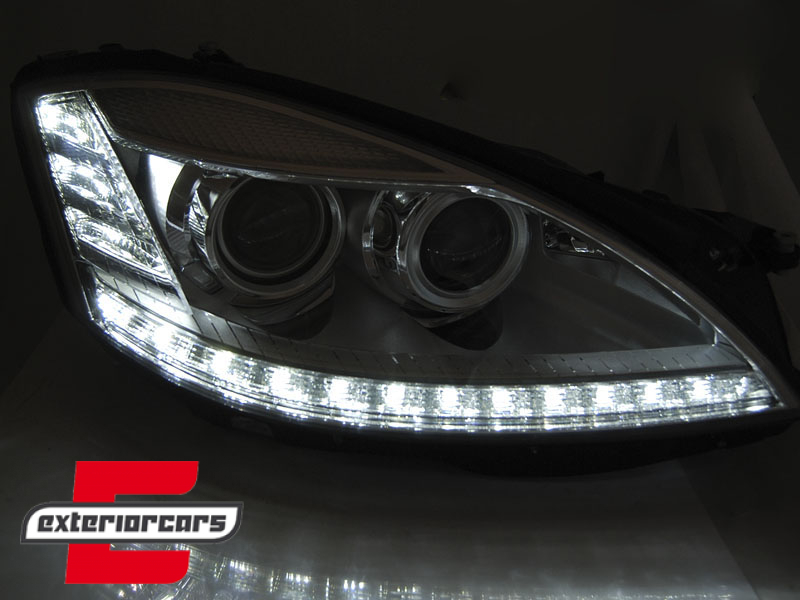 Prednja svjetla LED DRL SEQ žmigavci Facelift look (chrome) / Mercedes S-klasa W221 (2005-2009) - Slika 3