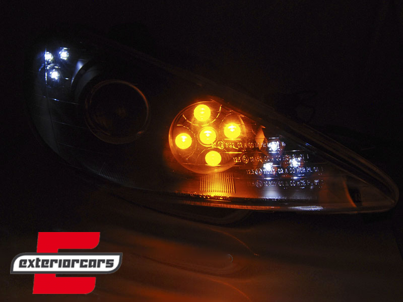 Prednja svjetla LED DRL LED žmigavci (crna) / Peugeot 206 (2003-2009) - Slika 2