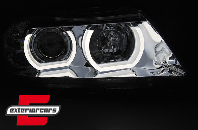 Prednja svjetla 3D LED Angel Eyes U-dizajn (chrome) / BMW serije 3 E90 limuzina E91 karavan (03.2005-08.2008) - Slika 2