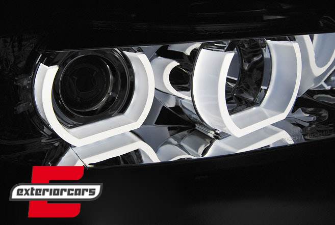 Prednja svjetla 3D LED Angel Eyes U-dizajn (chrome) / BMW serije 3 E90 limuzina E91 karavan (03.2005-08.2008) - Slika 3