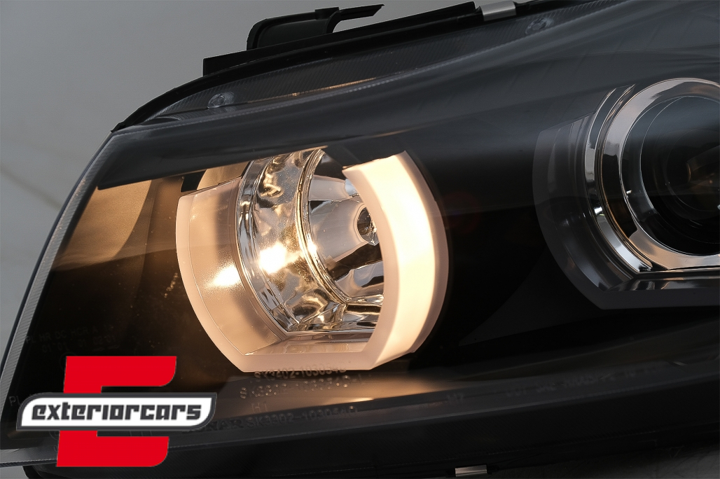 Prednja svjetla 3D LED Angel Eyes U-dizajn (crna) / BMW serije 3 E90 limuzina E91 karavan (03.2005-08.2008) - Slika 14