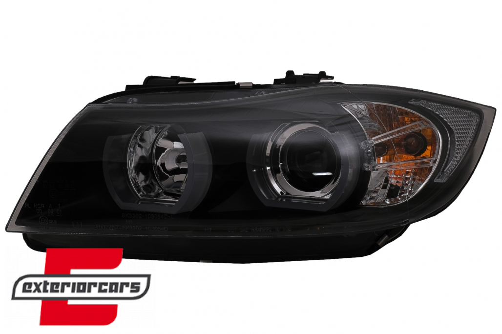 Prednja svjetla 3D LED Angel Eyes U-dizajn (crna) / BMW serije 3 E90 limuzina E91 karavan (03.2005-08.2008) - Slika 2