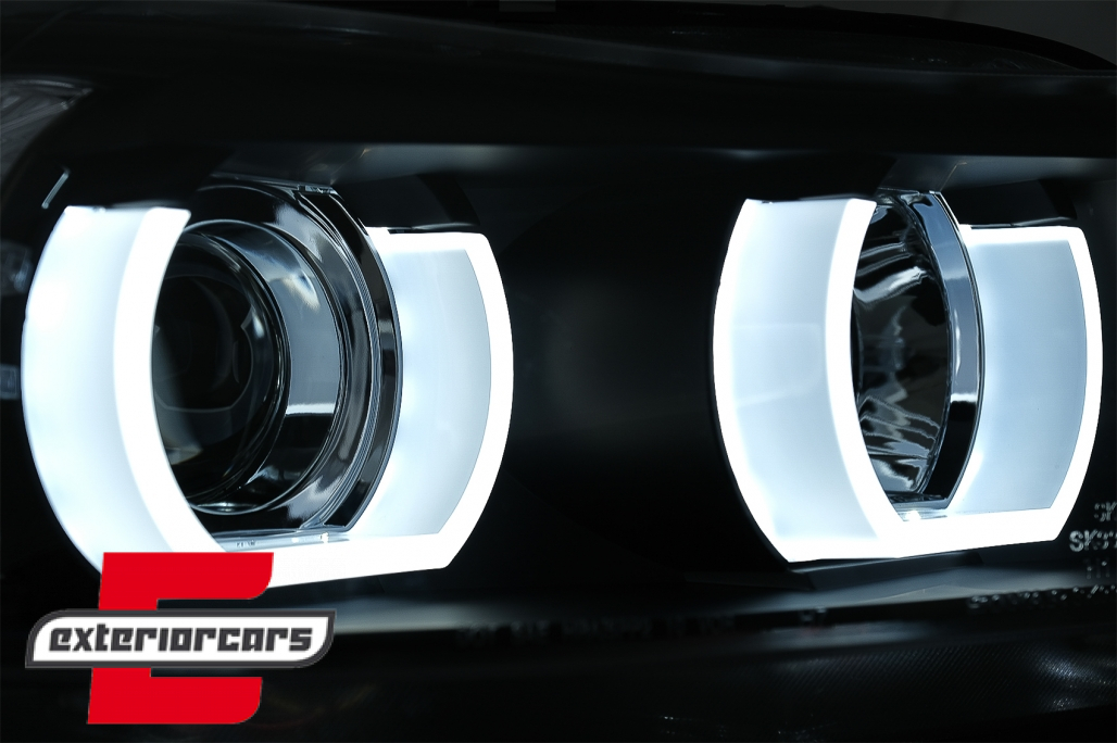 Prednja svjetla 3D LED Angel Eyes U-dizajn (crna) / BMW serije 3 E90 limuzina E91 karavan (03.2005-08.2008) - Slika 8