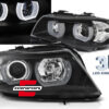 Prednja svjetla 3D LED Angel Eyes U-dizajn (crna) / BMW serije 3 E90 limuzina E91 karavan (03.2005-08.2008)