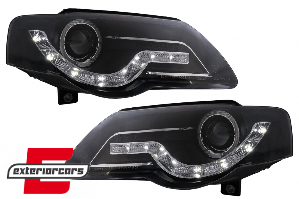 Prednja svjetla LED DayLight (crna) / Volkswagen Passat B6 3C (03.2005-2010) - Slika 2