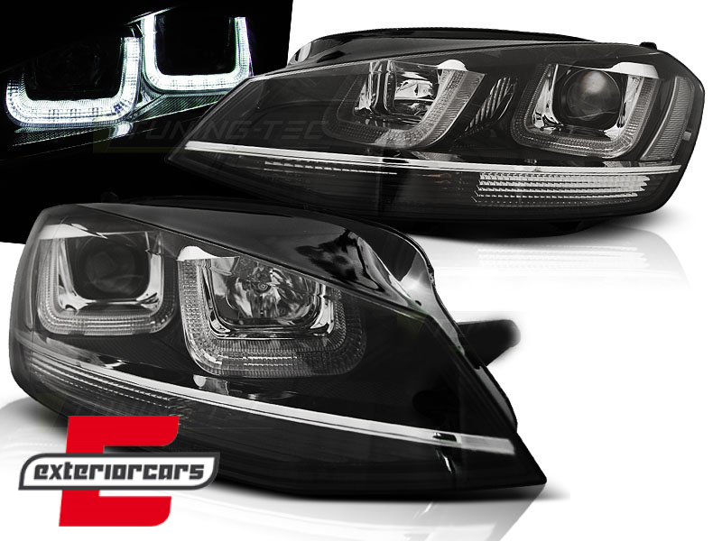 Prednja svjetla 3D LED U-dizajn (crna&chrome lajsna) / Volkswagen Golf VII (2012-2017)