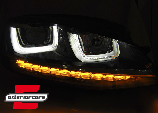 Prednja svjetla 3D LED U-dizajn SEQ žmigavci (crna) / Volkswagen Golf VII (2012-2017) - Slika 3