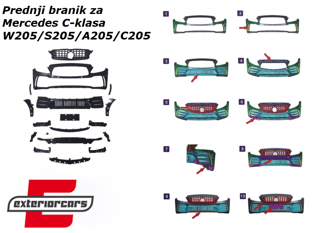 Prednji branik GT-R dizajn / Mercedes C-klasa W205 S205 A205 C205 (2014-2020) - Slika 7