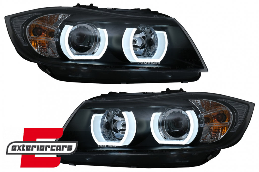 Prednja svjetla 3D LED Angel Eyes U-dizajn Xenon (crna) / BMW serije 3 E90 limuzina E91 karavan (03.2005-08.2008) - Slika 4