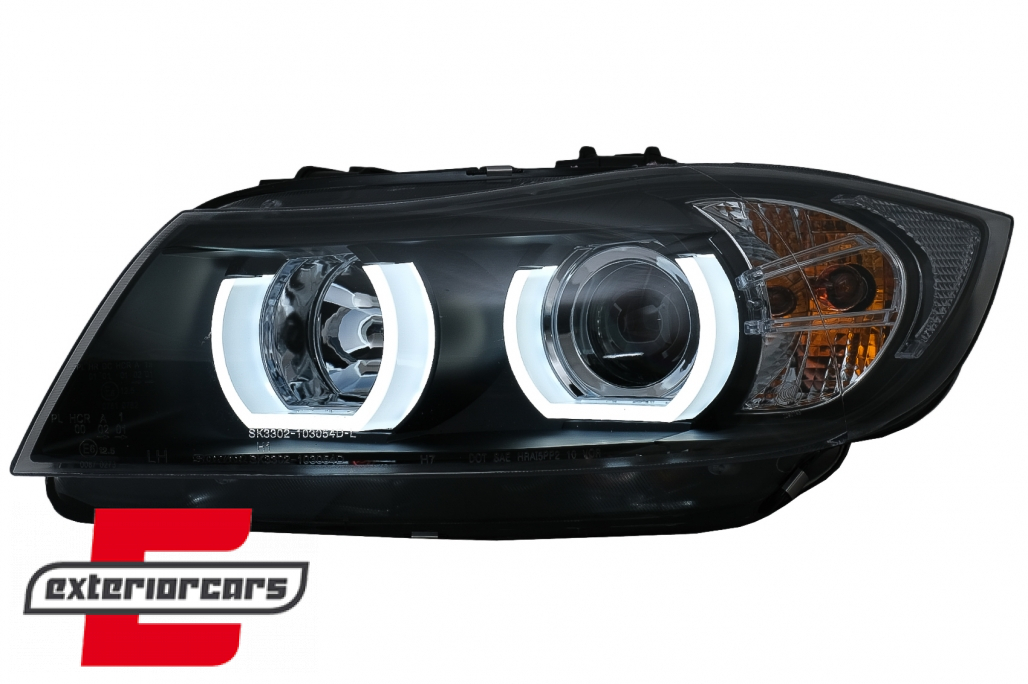 Prednja svjetla 3D LED Angel Eyes U-dizajn Xenon (crna) / BMW serije 3 E90 limuzina E91 karavan (03.2005-08.2008) - Slika 5