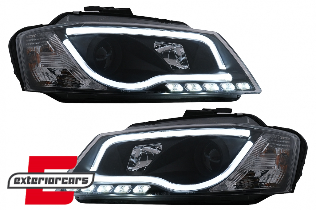 Prednja svjetla LED TubeLight DRL (crna) / Audi A3 8P Facelift Hatchback Sportback (2008-2012) - Slika 2
