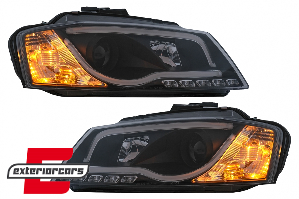 Prednja svjetla LED TubeLight DRL (crna) / Audi A3 8P Facelift Hatchback Sportback (2008-2012) - Slika 7