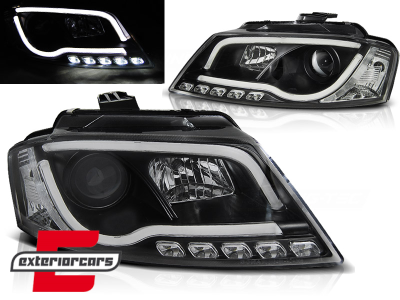 Prednja svjetla LED TubeLight DRL (crna) / Audi A3 8P Facelift Hatchback Sportback (2008-2012)