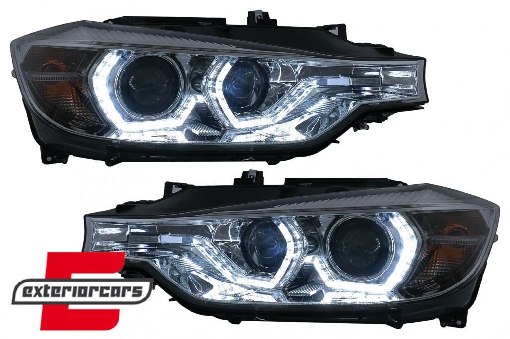 Prednja svjetla LED DRL Angel Eyes (chrome) BMW serije 3 F30 F31 LCI limuzina karavan (2015-2019) - Slika 6