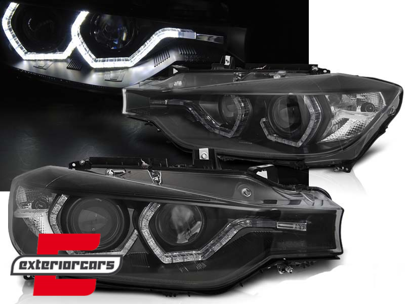 Prednja svjetla LED DRL Angel Eyes (crna) / BMW serije 3 F30 F31 LCI limuzina karavan (2015-2019)