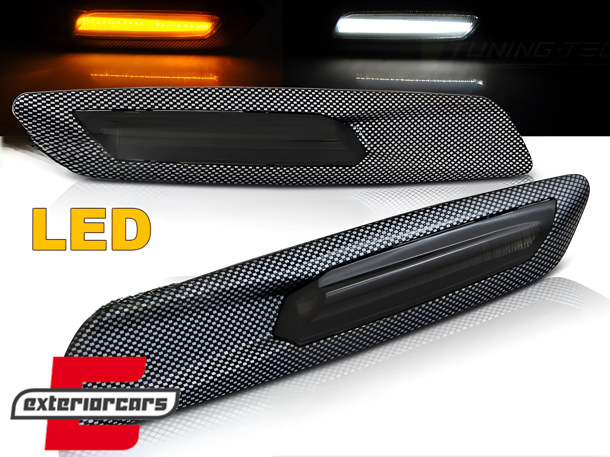 Bočni žmigavci LED F10 look (carbon/smoke) / BMW 1er E81 E82 E87 E88 (2007-2011) 3er E90 E91 E92 E93 (2004-2011) 5er E60 E61 (2003-2010)
