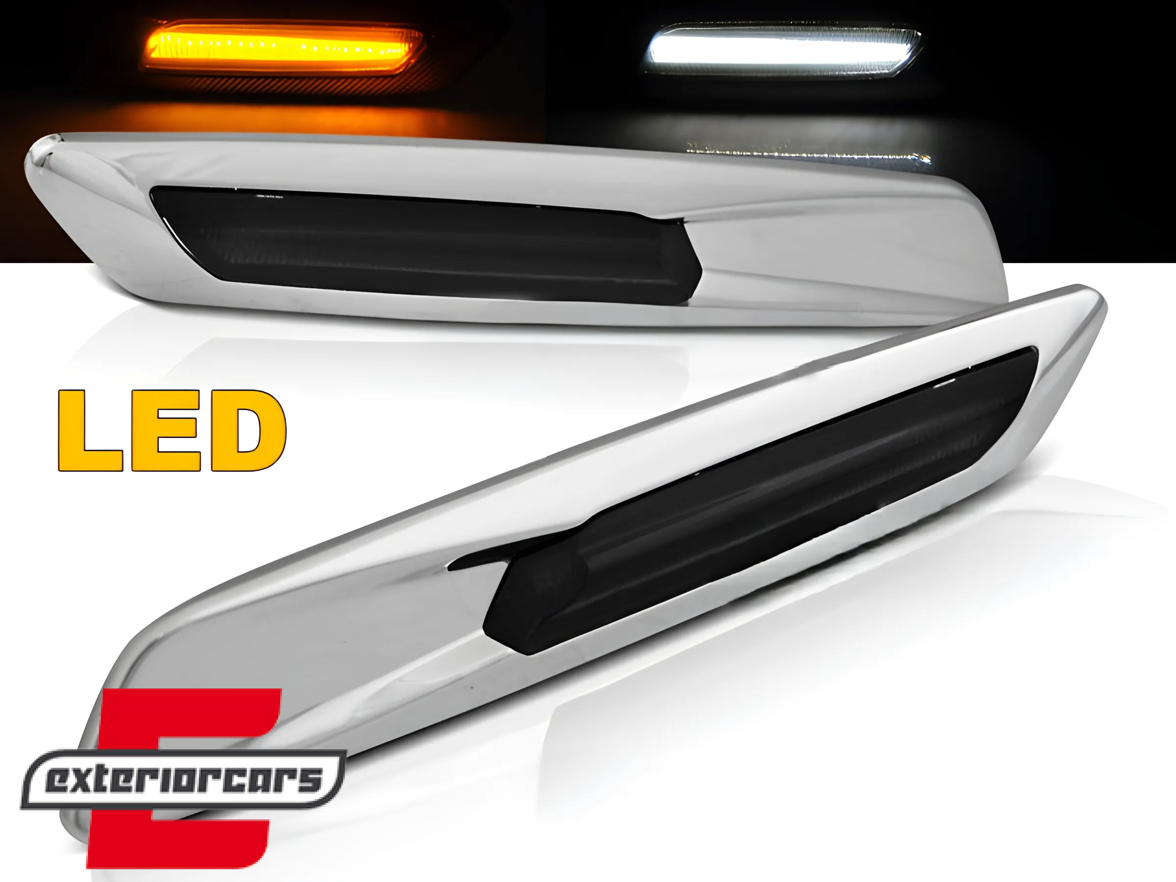 Bočni žmigavci LED F10 look (chrome/smoke) / BMW 1er E81 E82 E87 E88 (2007-2011) 3er E90 E91 E92 E93 (2004-2011) 5er E60 E61 (2003-2010)