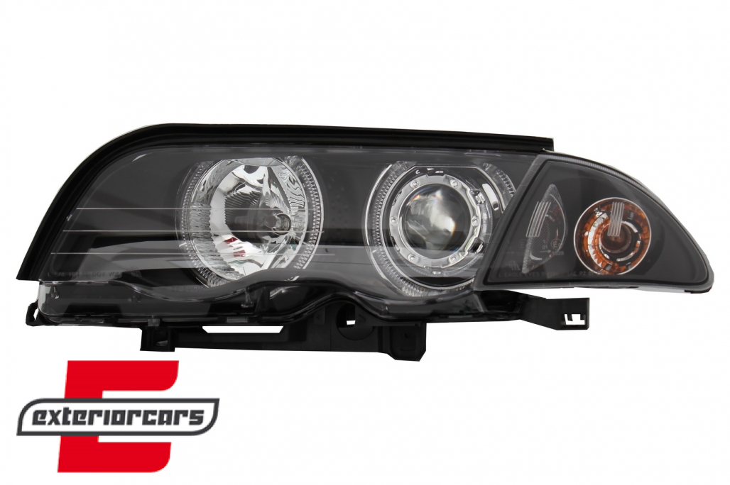 Prednja svjetla LED Angel Eyes (crna) / BMW serije 3 E46 limuzina karavan (05.1998-08.2001) - Slika 3