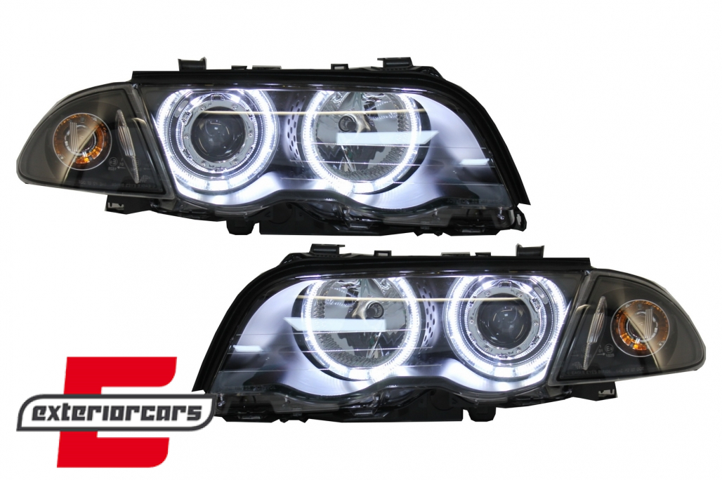 Prednja svjetla LED Angel Eyes (crna) / BMW serije 3 E46 limuzina karavan (05.1998-08.2001) - Slika 6