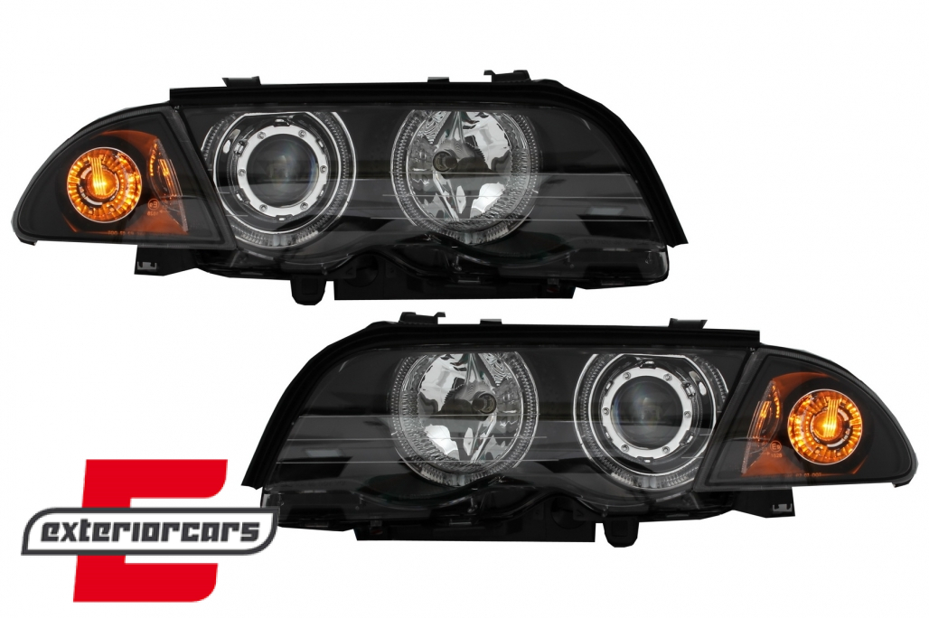 Prednja svjetla LED Angel Eyes (crna) / BMW serije 3 E46 limuzina karavan (05.1998-08.2001) - Slika 7