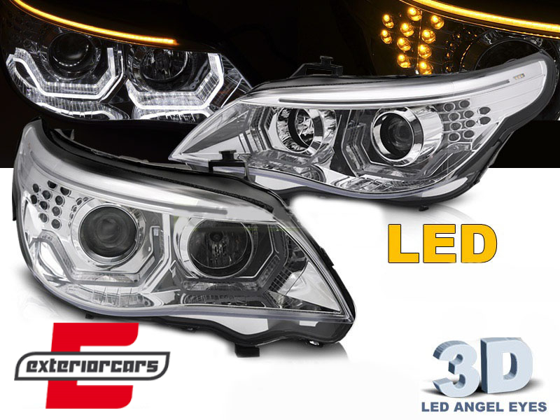 Prednja svjetla 3D Angel Eyes LED žmigavci (chrome) / BMW serije 5 E60 E61 (2003-2007)