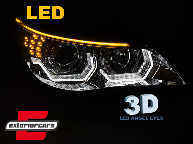 Prednja svjetla 3D Angel Eyes LED žmigavci (chrome) / BMW serije 5 E60 E61 (2003-2007) - Slika 4