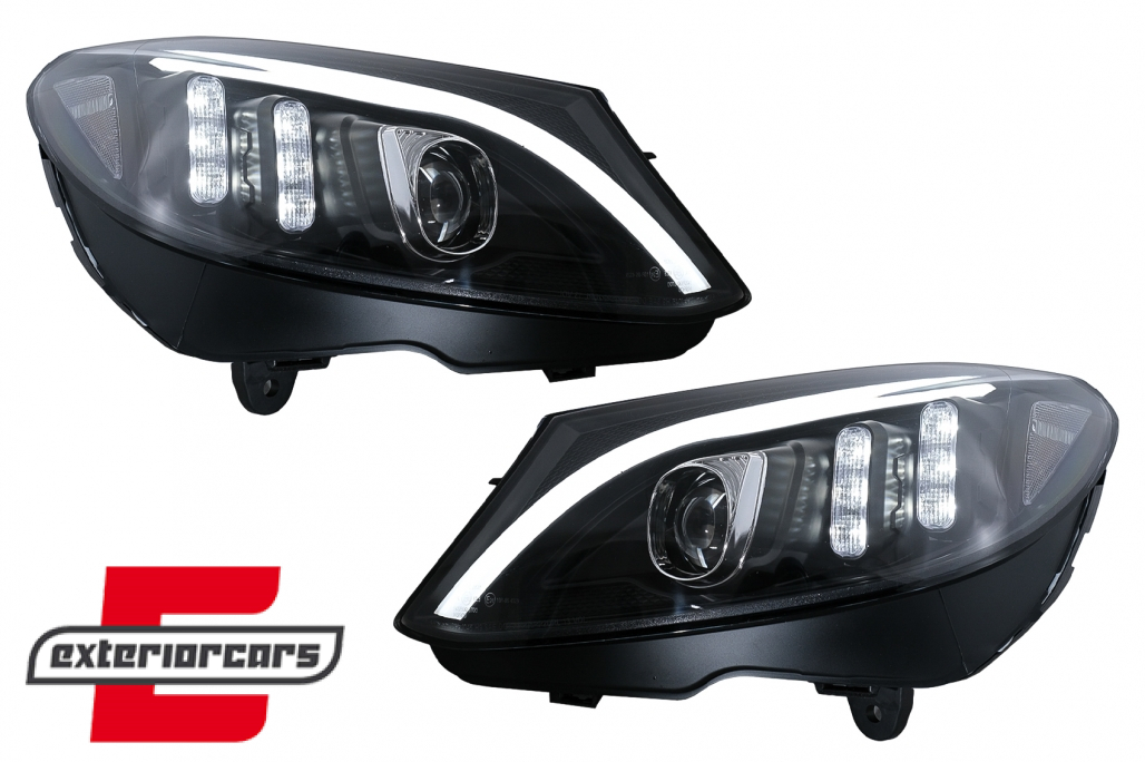 Prednja svjetla LED DRL SEQ žmigavci (crna) / Mercedes C-klasa W205 S205 A205 C205 (2014-2018) - Slika 2