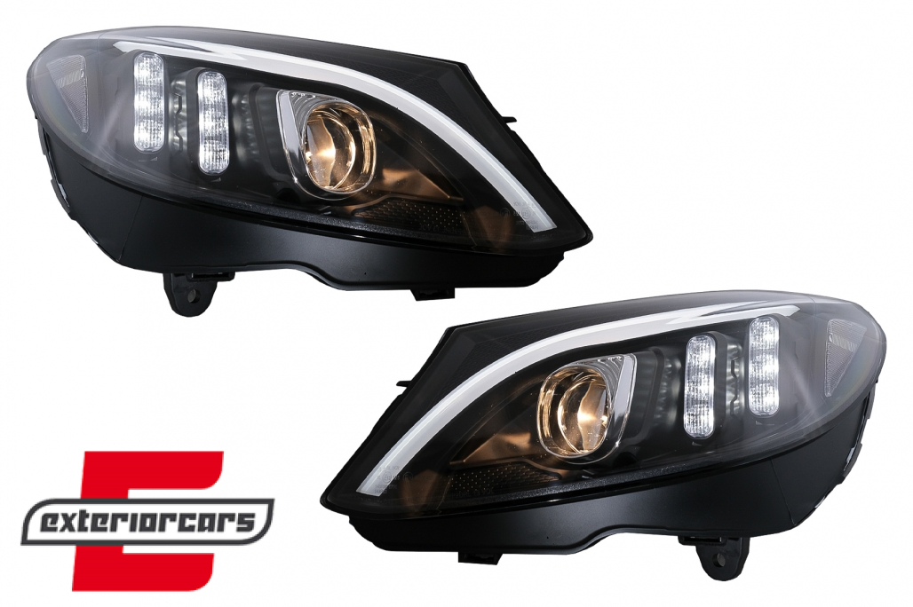 Prednja svjetla LED DRL SEQ žmigavci (crna) / Mercedes C-klasa W205 S205 A205 C205 (2014-2018) - Slika 6