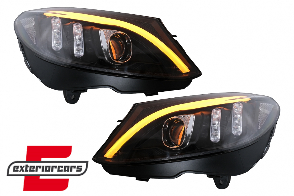 Prednja svjetla LED DRL SEQ žmigavci (crna) / Mercedes C-klasa W205 S205 A205 C205 (2014-2018) - Slika 9