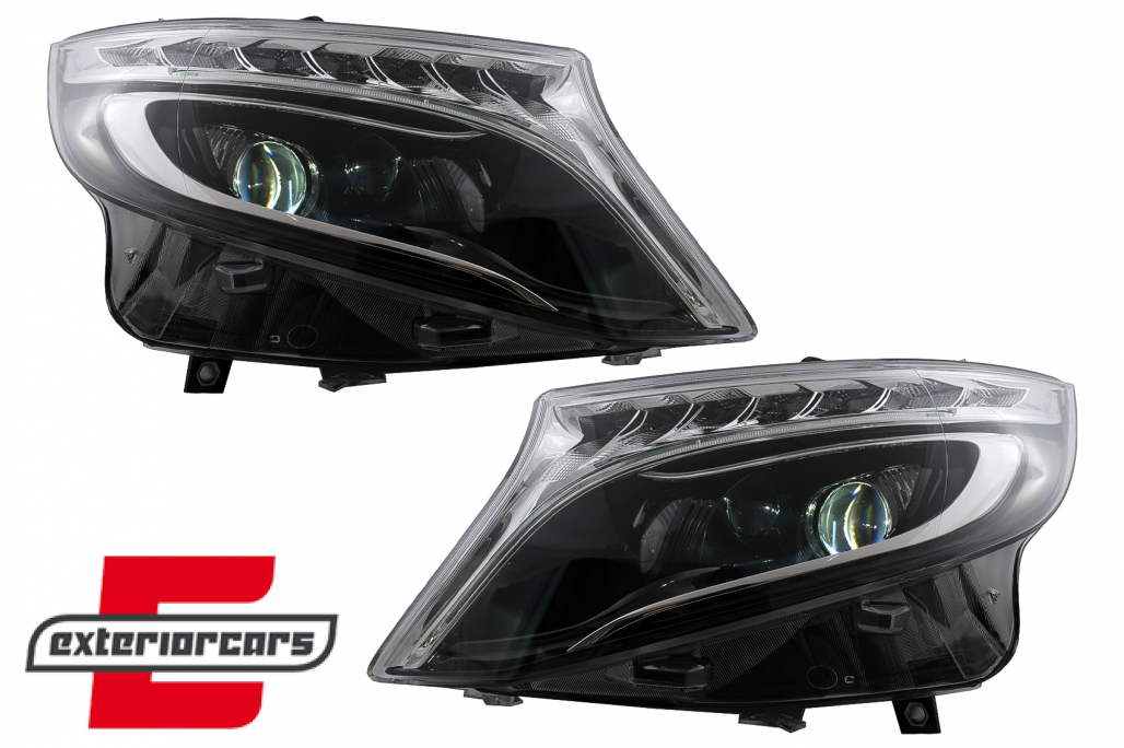 Full LED prednja svjetla SEQ žmigavci (crna) / Mercedes V-klasa W447 Vito (2014-2023) - Slika 7