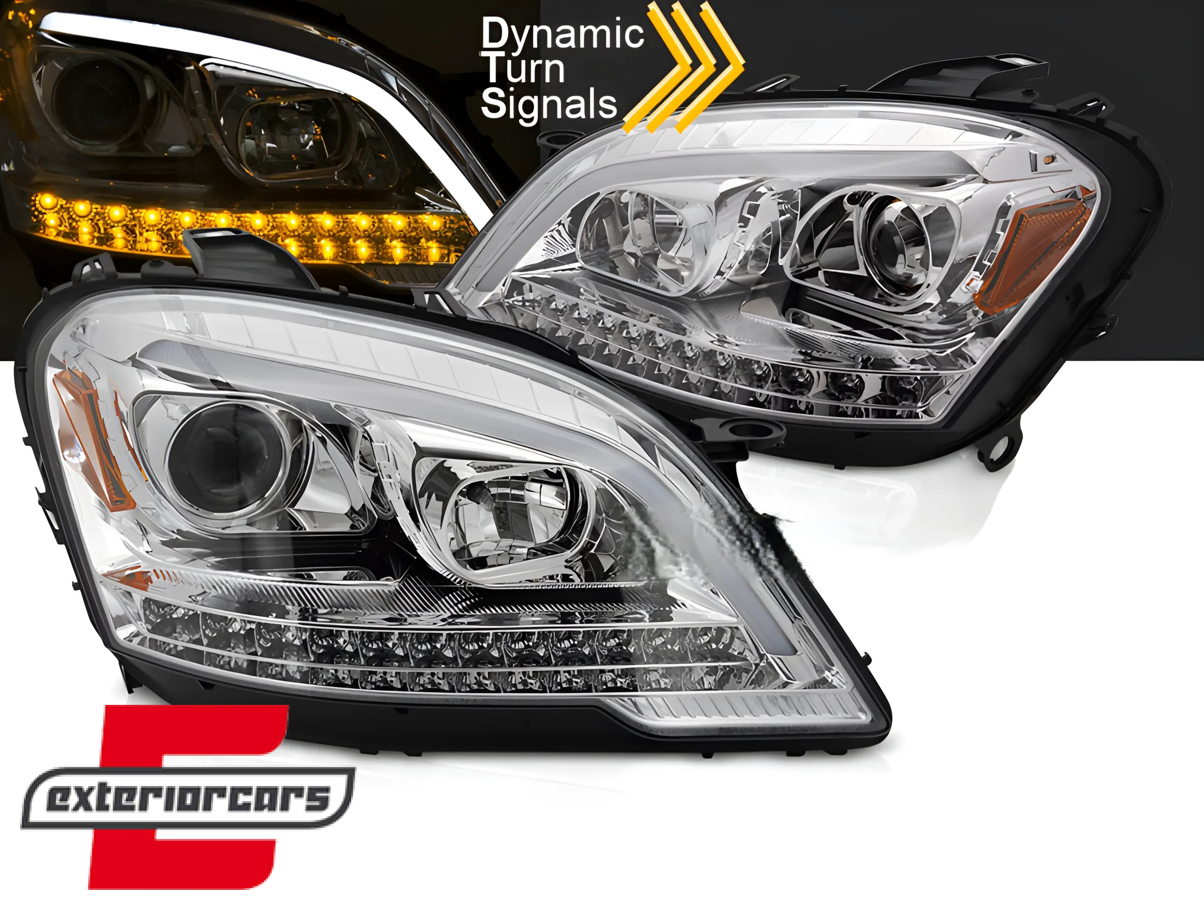 Prednja svjetla TubeLight LED SEQ žmigavci (chrome) / Mercedes ML klasa W164 Facelift (2008-2011)