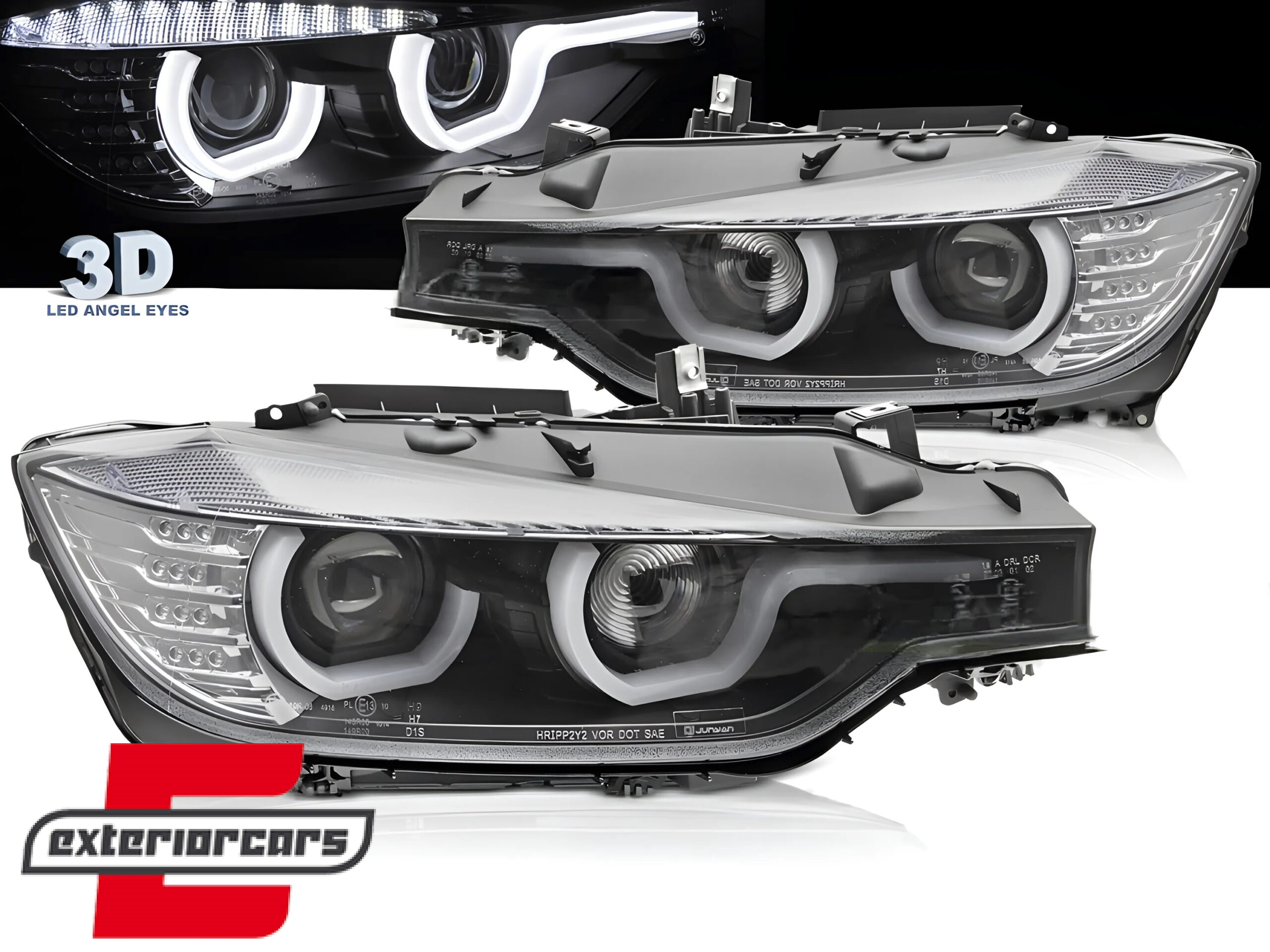 Prednja svjetla 3D LED Angel Eyes U-dizajn (crna) / BMW serije 3 F30 F31 limuzina karavan (10.2011-05.2015)