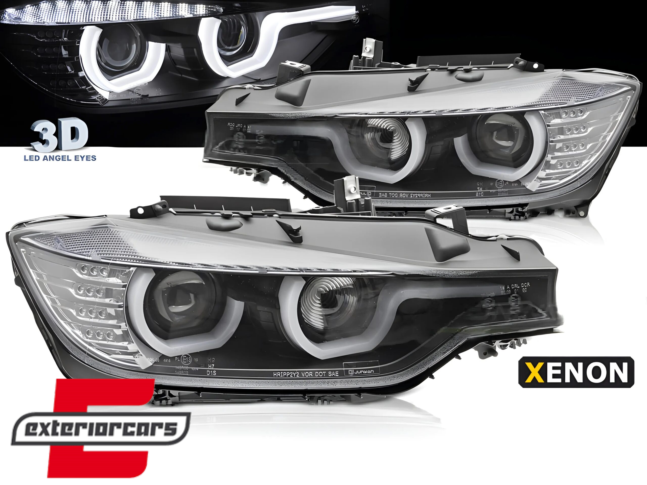 Prednja svjetla 3D LED Angel Eyes U-dizajn Xenon (crna) / BMW serije 3 F30 F31 limuzina karavan (10.2011-05.2015)