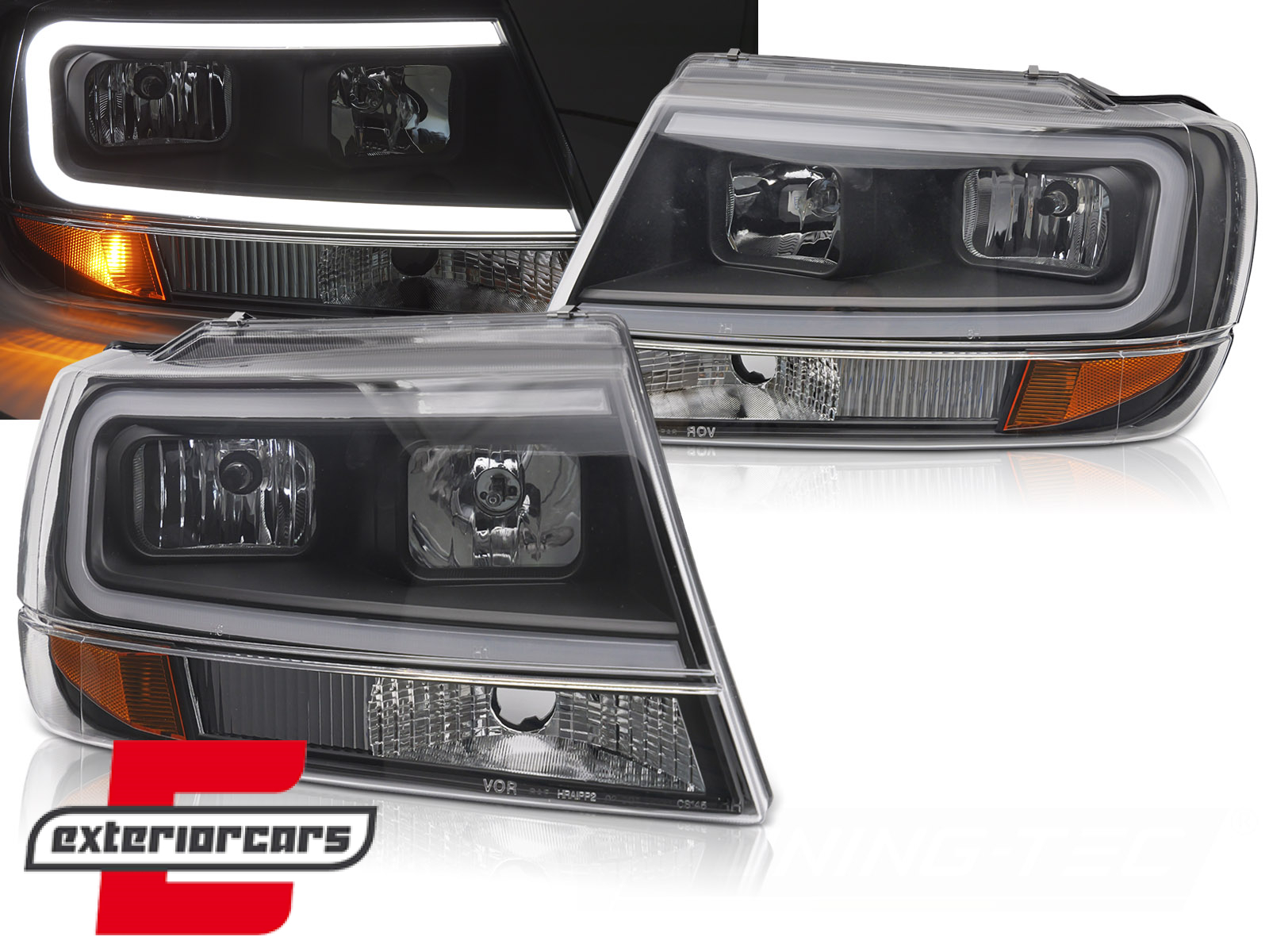 Prednja svjetla LED TubeLight dizajn (crna) / Jeep Grand Cherokee (1999-05.2005)