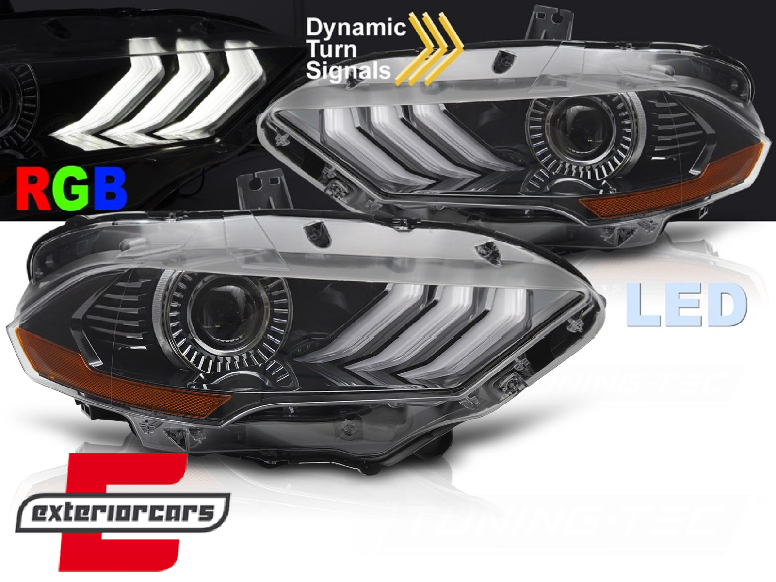 Full LED prednja svjetla RGB DRL SEQ žmigavci (crna) / Ford Mustang VI Facelift (2018-2022)