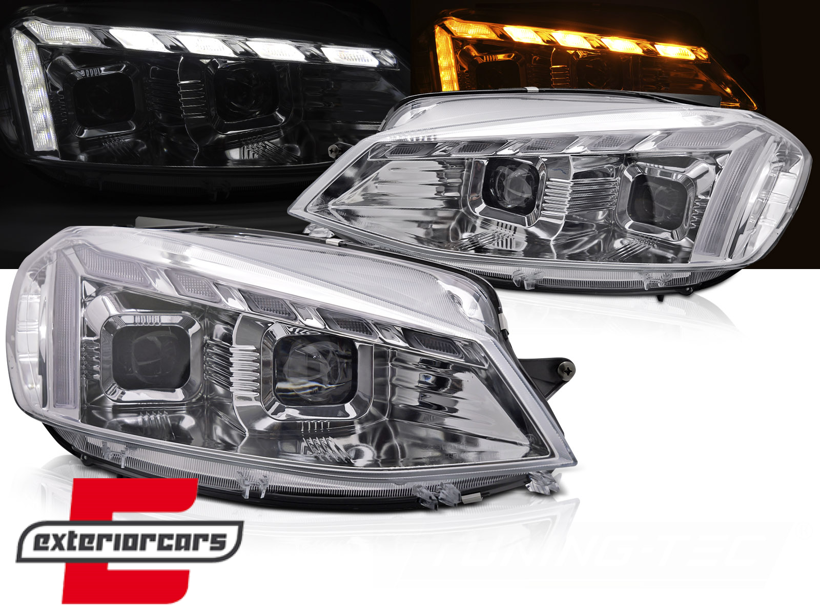 Full LED prednja svjetla LED DRL SEQ žmigavci (chrome) / VW Golf 7.5 Facelift (2017-2019) - Slika 2