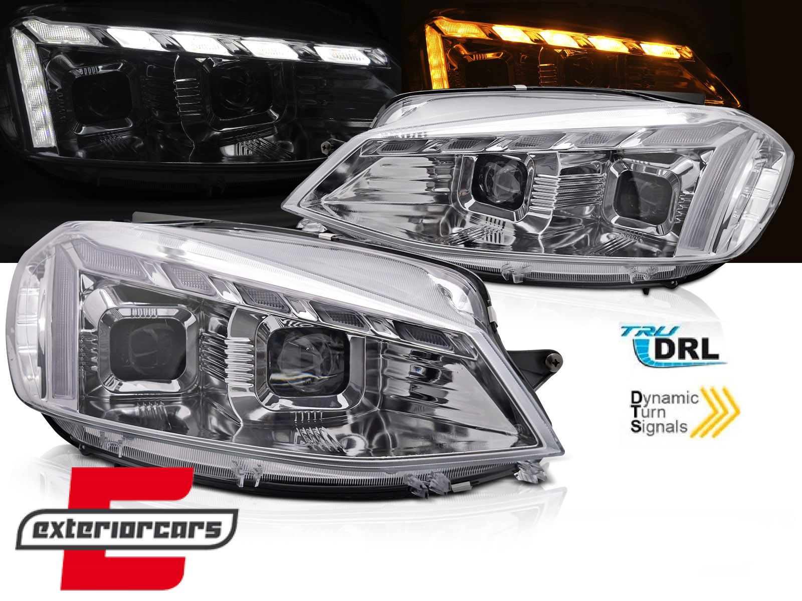 Prednja svjetla LED DRL SEQ žmigavci (chrome) / VW Golf 7.5 Facelift (2017-2019)