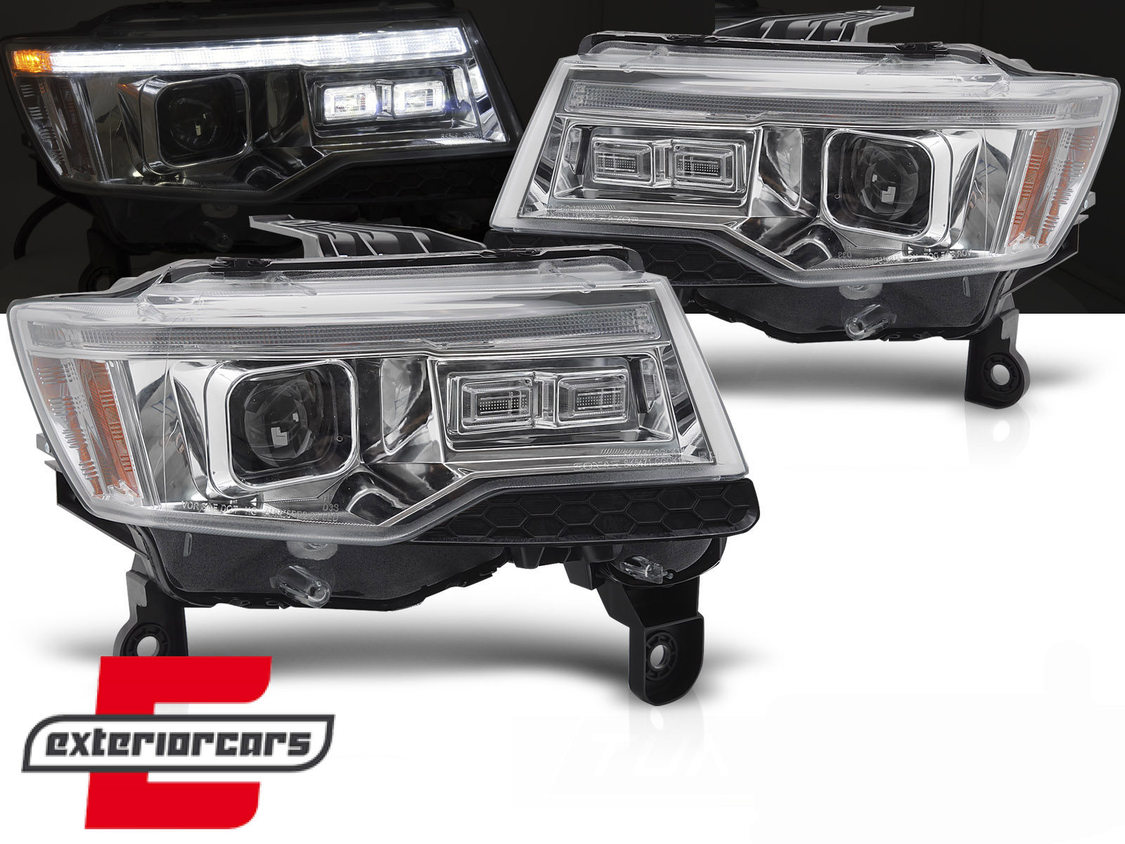 Prednja svjetla LED DRL SEQ žmigavci TubeLight dizajn XENON (chrome) / Jeep Grand Cherokee WK2 Facelift (2014-2021)