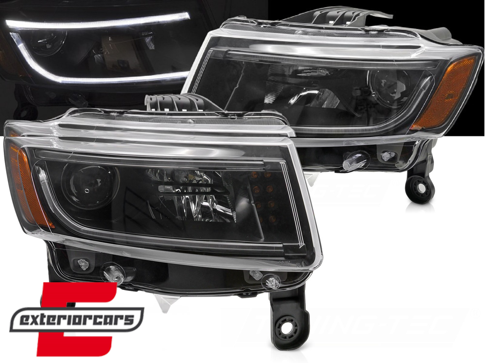 Prednja svjetla TubeLight dizajn (crna) / Jeep Grand Cherokee WK2 Facelift (2014-2016)