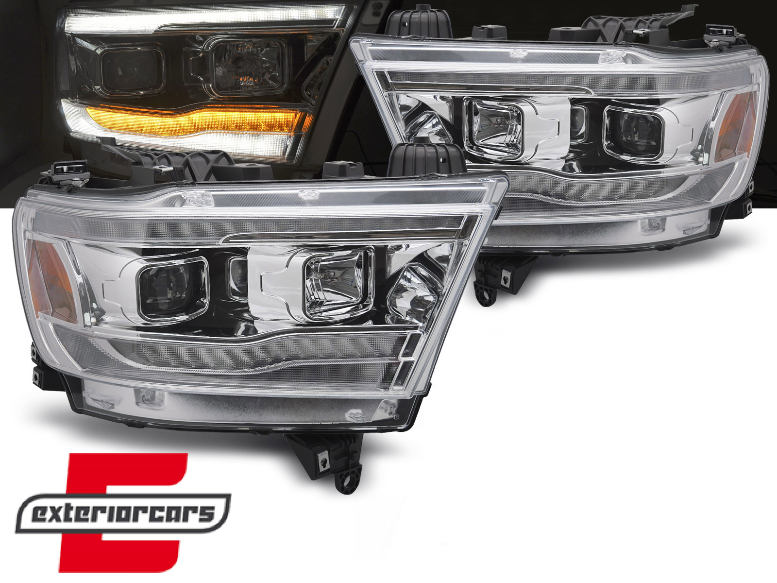 Prednja svjetla SEQ žmigavci TubeLight dizajn (chrome) / DODGE RAM (2019-2022)