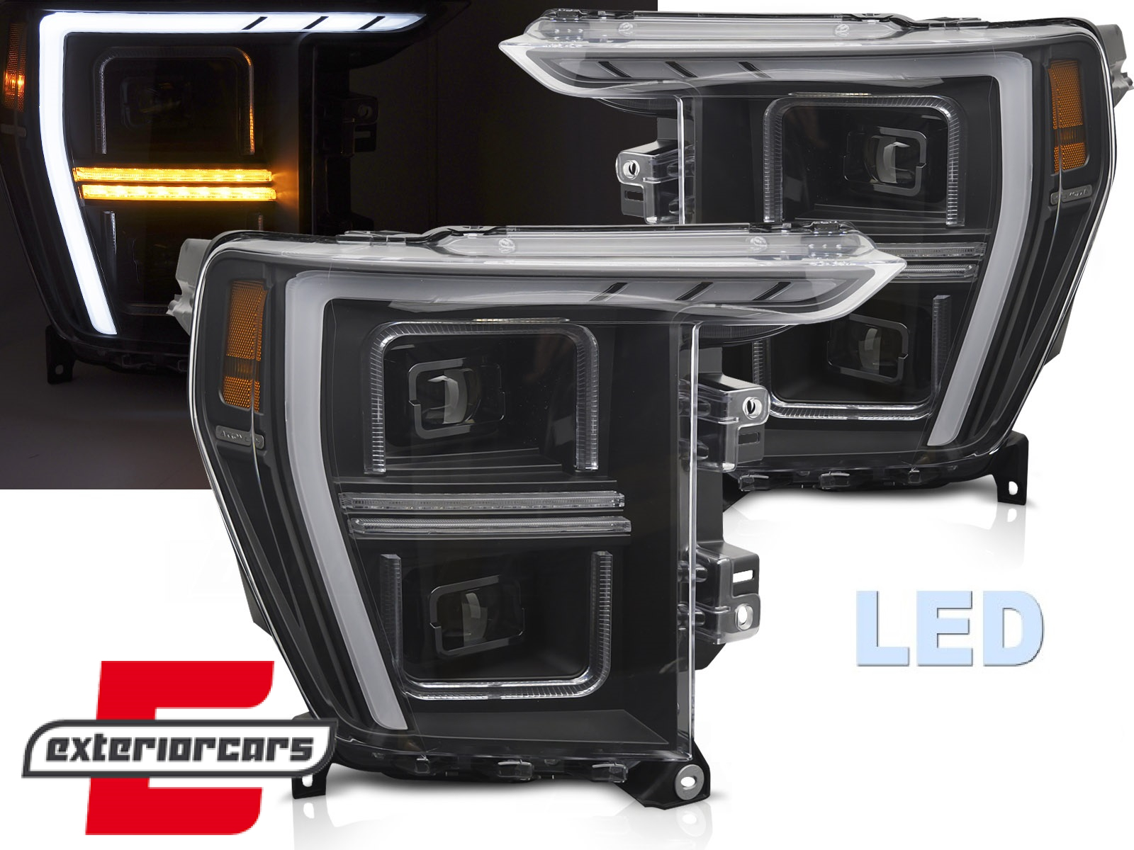 Full LED prednja svjetla SEQ žmigavci TubeLight dizajn (crna) / FORD F150 Mk14 (2020-2023)