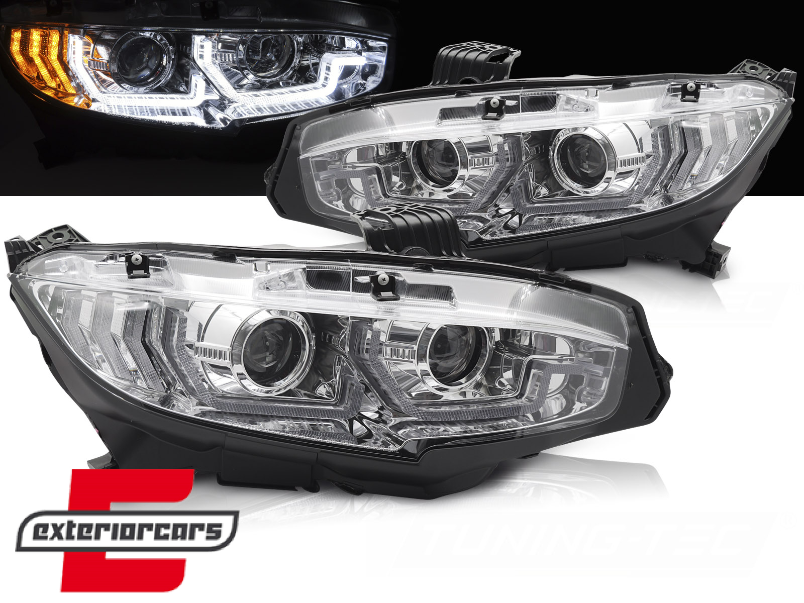 Prednja svjetla TruDRL SEQ žmigavci (chrome) / Honda Civic Mk10 (2016-2021) Limuzina & Hatchback