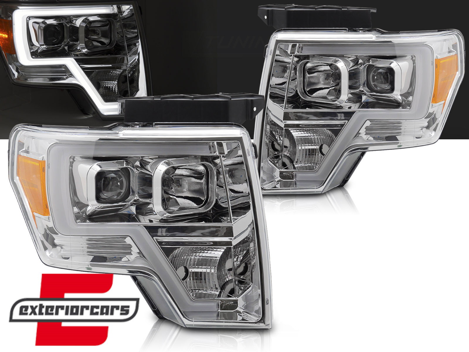Prednja svjetla Tubelight dizajn (chrome) / FORD F150 MK12 (2008-2014)